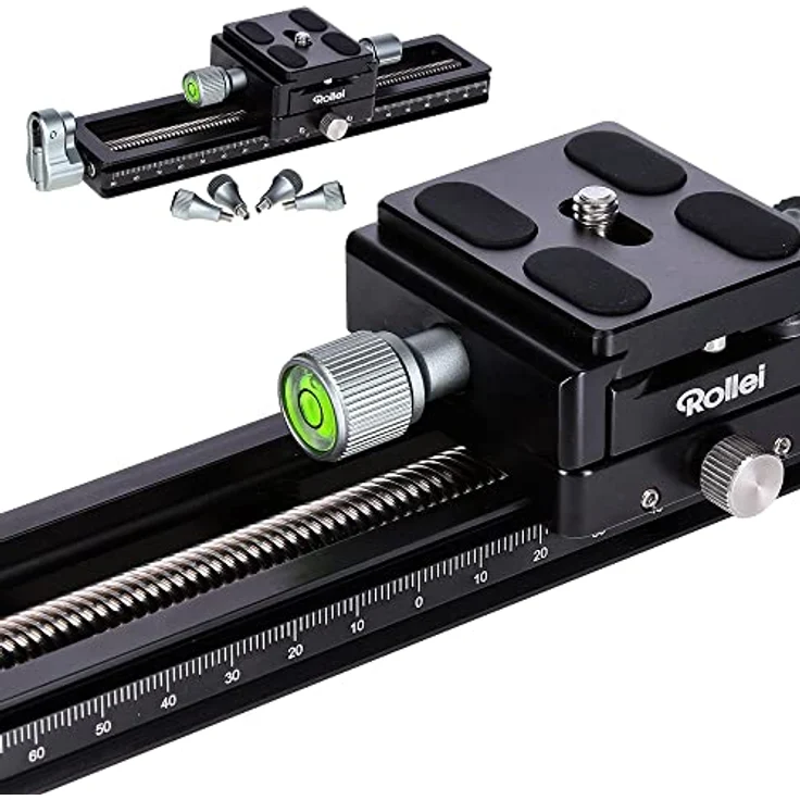 Rollei Makroschlitten, Stabiler Foto/Video Makro-Einstellschlitten für DSLR und System Foto-Kameras. Der perfekte Foto-Schlitten für Makro-Stacking., Schwarz – Bild 3