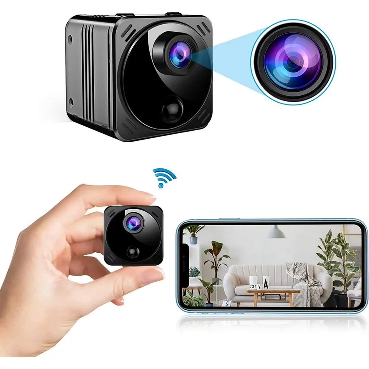 Exlene Mini-WLAN-Überwachungskamera 1080p, Infrarot-Nachtsicht, 160° Weitwinkel, 24-Stunden-Aufzeichnung, Schwarz