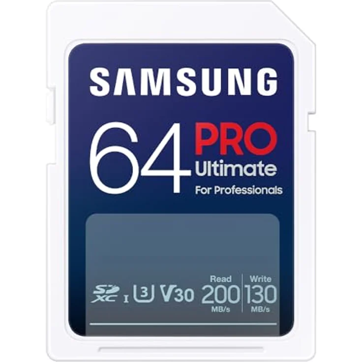 Samsung PRO Ultimate SD-Karte, 64 GB, UHS-I U3, Full HD & 4K UHD, 200 MB/s Lesen, 130 MB/s Schreiben, Speicherkarte für Smartphone, Drohne oder Action-Cam, MB-SY64S/WW – Bild 1