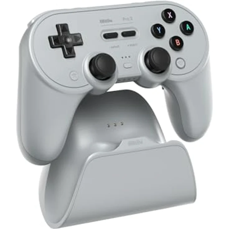 8Bitdo Pro 3 Bluetooth Controller, Multiplattform-kompatibel für Switch/Switch 2, TMR Joysticks, swappable ABXY Buttons, Pro Back Buttons, integrierte Ladestation - Grau – Bild 2