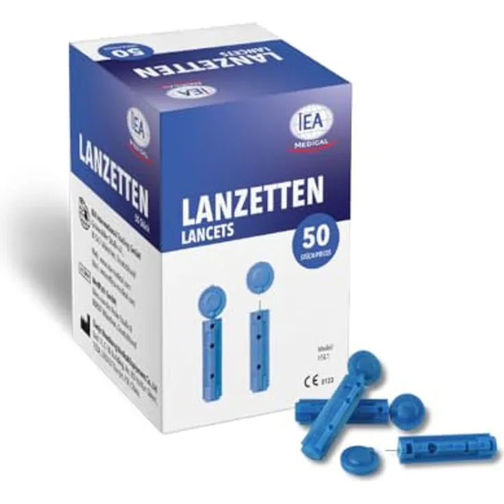 IEA Medical Blutlanzetten 50 Stück, sterile Einweglanzetten für Blutzuckermessgeräte, hygienische Stechhilfe für sanfte Blutentnahme