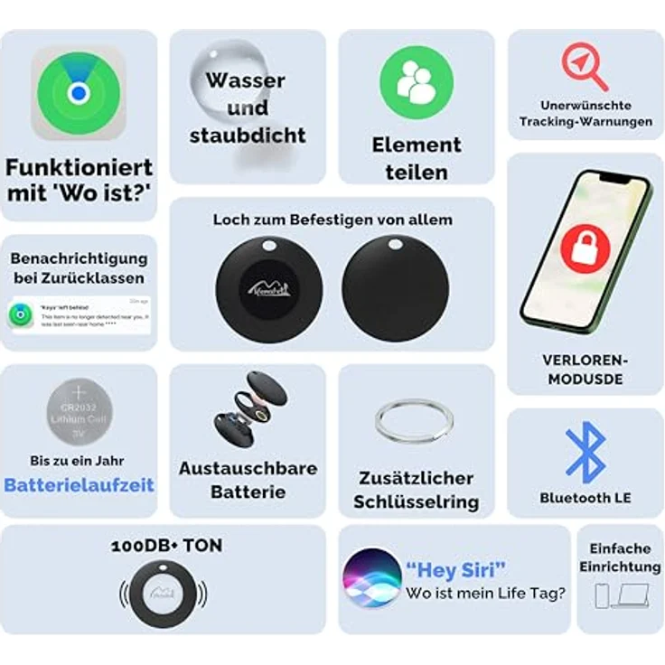 Lifemate Life Tag Bluetooth-Tracker, 8er-Pack für Apple Find My, vielseitiger Schlüsselfinder mit Verlustmodus und Signalton – Bild 4