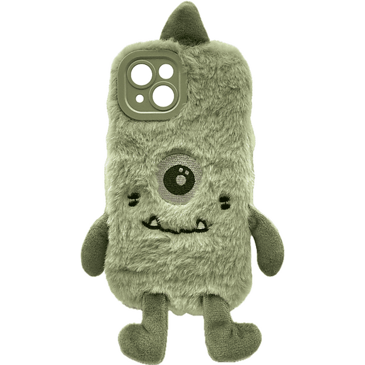 REALPOWER Flauschi 1 Backcover für Apple iPhone 15, flauschige Hülle in Grün mit optimalem Schutz vor Kratzern und Stößen
