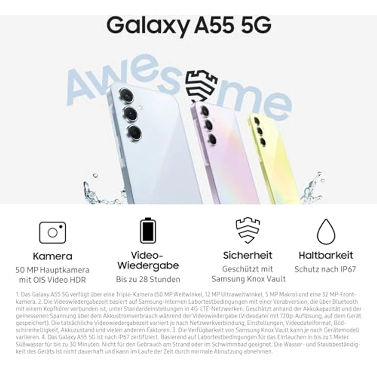 Samsung Galaxy A55 (128 GB, Awesome Navy, Enterprise Edition, 6.60", SIM + eSIM, 50 Mpx, 5G), Smartphone, Schwarz – Bild 3