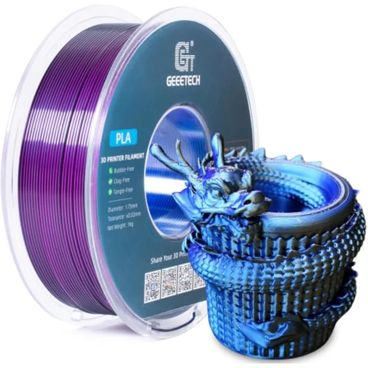 GEEETECH Silk PLA Filament 1,75mm, Tricolor Silk Blau Lila Schwarz, 1KG Spule für 3D-Druck, hochpräzise und verzugsfrei – Bild 2