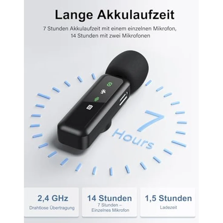 AUJQMYCA Kabelloses Lavalier-Mikrofon 2er-Pack mit 2,4 GHz, Rauschunterdrückung, 20 m Reichweite, USB-C und 14 h Akku – kompatibel mit iPhone 15/16/17 & Android, ideal für YouTube und TikTok – Bild 4