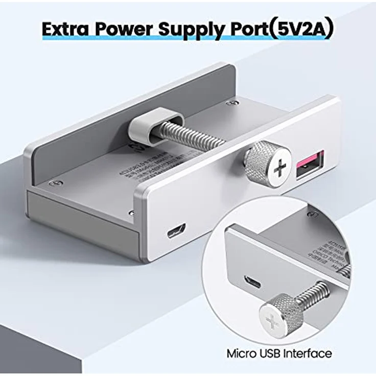 ORICO USB 3.0 Hub 4 Port, Aluminium SuperSpeed Datenhub Mit Extra Netzteilanschluss Port für Desktop Computer, MacBook, MacBook Air/Pro/Mini（Silber） – Bild 2