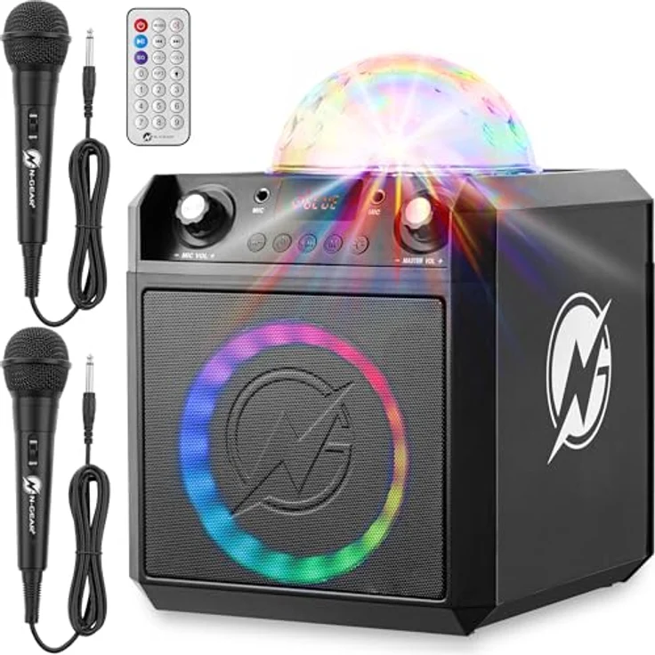 N-Gear Block Party 602 XL, Bluetooth-Lautsprecher mit Karaoke-Funktion und 2 Mikrofonen, Space Grey – Bild 1