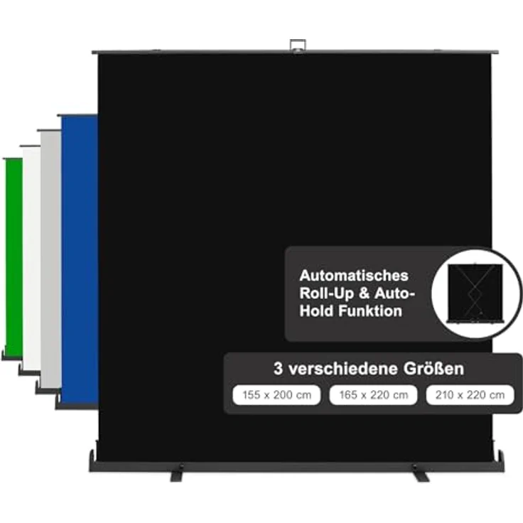 Walimex pro Roll-up Panel Hintergrund, Selbst stehend, Schwarz, 210 x 220 cm, pneumatischer Spannmechanismus – Bild 3