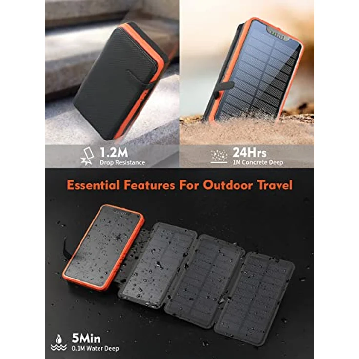 Elzle Solar PowerBank (26800 mAh, 99.16 Wh), Powerbank, Orange, Schwarz – Bild 6