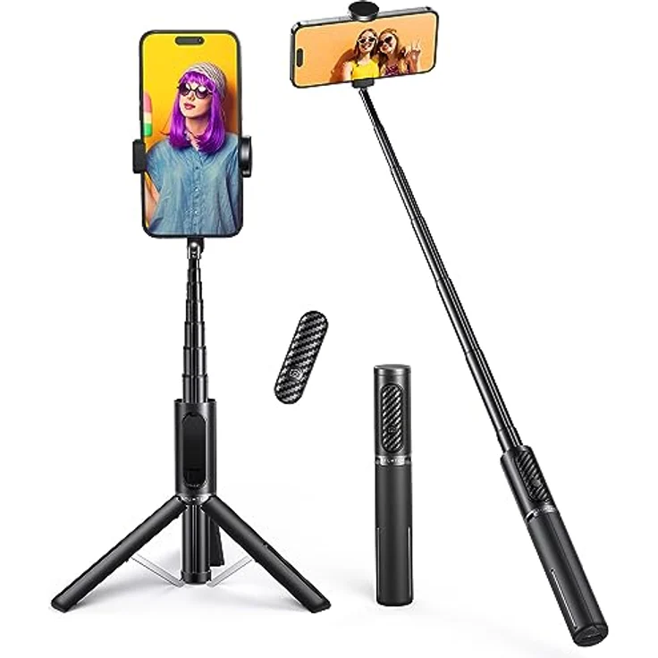 ATUMTEK Selfie Stick Stativ, 3-in-1 Aluminium mit Bluetooth-Fernbedienung, kompatibel mit iPhone 17/16/15/14/13/12 mini/11 Pro und Samsung Smartphones, Schwarz – Bild 1