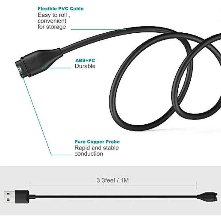 TUSITA Ladekabel für Garmin Fenix 7 7S 7X 6 6S 6X Pro, Forerunner 745 935 945 45 45S 245, Stabilität, hochwertige Materialien, Schnellladung, Schwarz – Bild 7