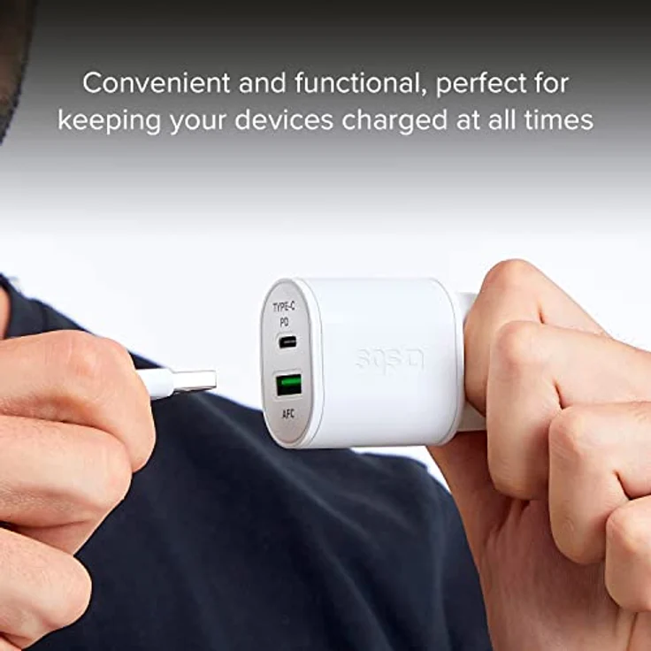 SBS 20W Ultra schnelles Ladegerät, mit 1 USB-C und 1 USB-Anschluss, Wandladegerät für iPhone, Samsung, Oppo, Xiaomi, Huawei, E-Reader, Headsets, Tablets – Bild 4