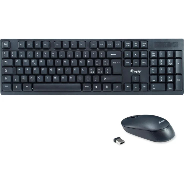 Equip Wireless Tastatur + Maus Set, italienisches Layout QWERTY, schwarz, 2.4 GHz mit Nano USB Empfänger