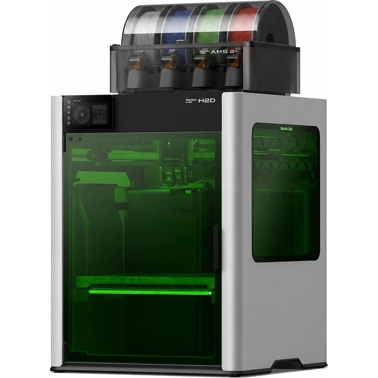 Bambu Lab H2D Laser Full Combo, 3D-Drucker mit Dual-Extruder, 40 W Lasermodul und AMS 2 Pro System für automatischen Filamentwechsel