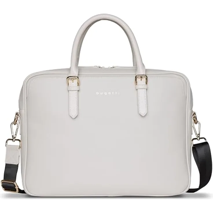 bugatti Ella Businesstasche 15", Saffiano-Art Kunstleder Aktentasche mit Laptopfach, beige, 38 x 6 x 27,5 cm, abnehmbarer Schultergurt