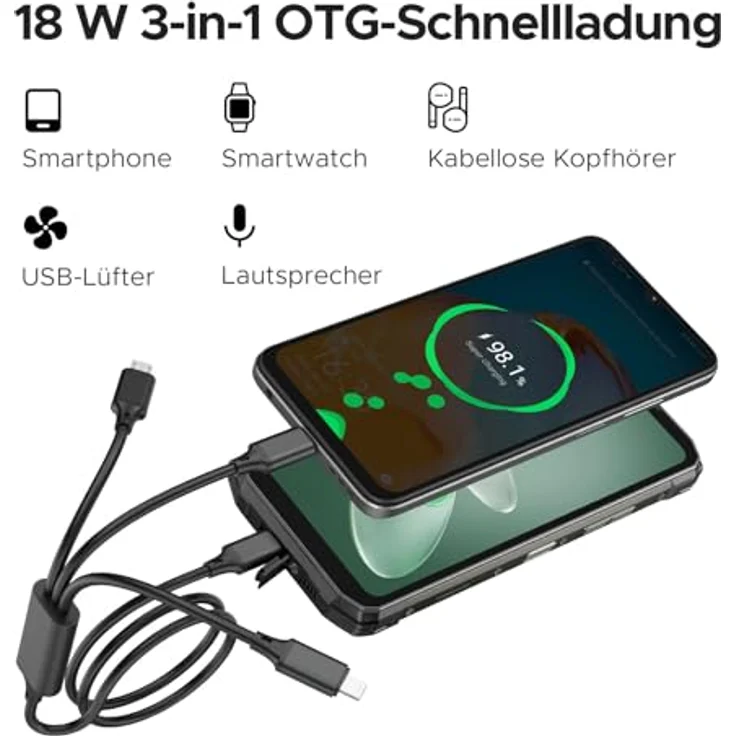 DOOGEE Fire 6 Power Outdoor Smartphone, 15500mAh, 6,56 Zoll HD+ 90Hz Display, 50MP Kamera, 20GB RAM, 256GB ROM, NFC, Face ID - Blau – Bild 3