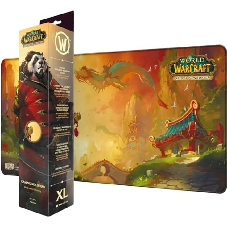 Dark Project World of Warcraft Gaming-Mauspad, Pandaren mit Laternen, XL, 90 x 42 x 0,4 cm, wasserabweisend, rutschfeste Gummibasis, verschleißfeste Kanten – Bild 5