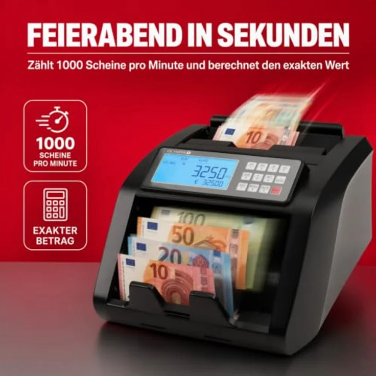 OLYMPIA Banknotenzähler NC 440, Geldzählmaschine mit Echtheitsprüfung und LED-Display, 1.000 Banknoten/Minute – Bild 7