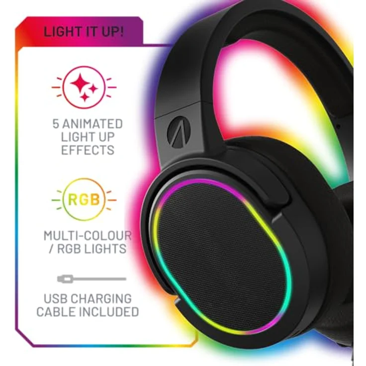 STEALTH Panther Gaming-Headset, Over-ear mit LED Beleuchtung und 40 mm Lautsprechern, Schwarz – Bild 6
