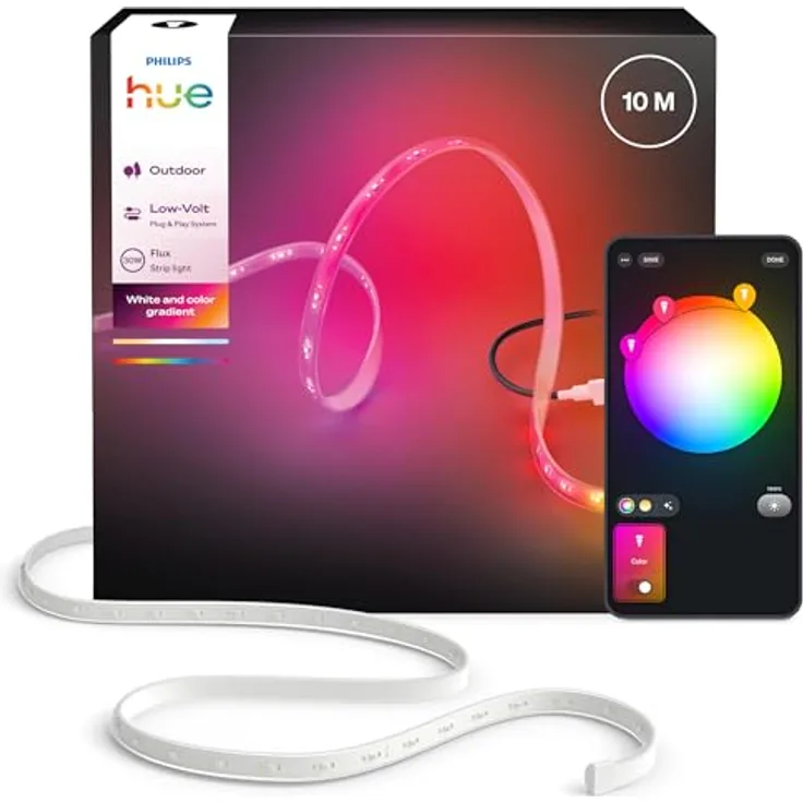Philips Hue Flux Outdoor 10-Meter LED-Lightstrip, 3000 lm, Mehrfarbig, wetterfest, App- und Sprachsteuerung