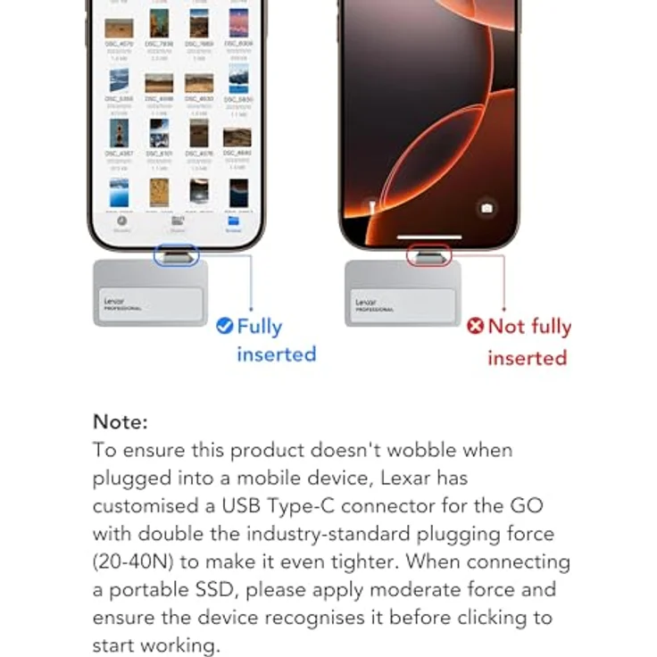 Lexar Professional Go Portable SSD 1TB, ultrakompakt, unterstützt Apple ProRes, bis zu 1050MB/s Lesen und 1000MB/s Schreiben, USB 3.2 Gen 2, IP65, für iPhone 15/16 Pro, Schwarz – Bild 2