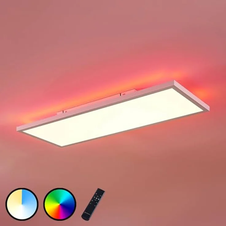 Arcchio Lindby LED Panel/Deckenleuchte 80 x 30 cm, CCT dimmbar & RGB Backlight, 3.000–6.000K, Fernbedienung, Leuchtmittel, Nachtlicht, Weiß – Bild 4