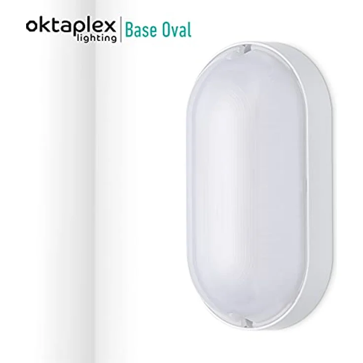 Oktaplex LED Kellerlampe BASE 9W 800Lm IP65 Neutralweiß 4000K Ovalleuchte Kellerleuchte Deckenlampe Weiß – Bild 2