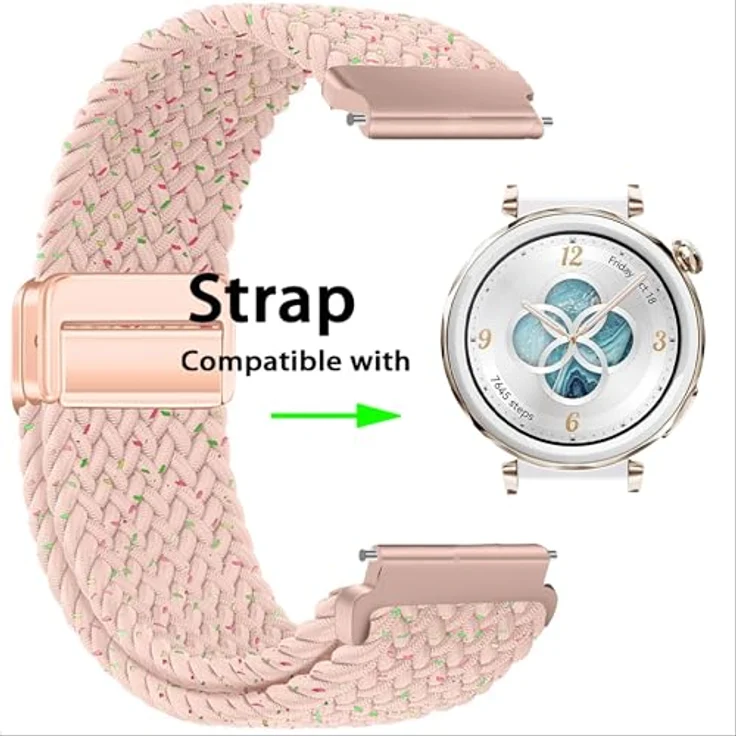 GIOPUEY Geflochtenes Nylon Armband für Huawei Watch GT 6/GT 5 41mm, elastisches unisex Ersatzarmband in Pink mit hoher Atmungsaktivität und einfachem Installationsdesign – Bild 2