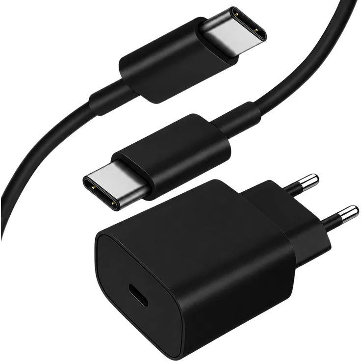 MobileKing Schnellladegerät 25W Netzteil Adapter mit 3m USB-C zu USB-C Kabel, schwarz, für Samsung, Apple, Google, Xiaomi
