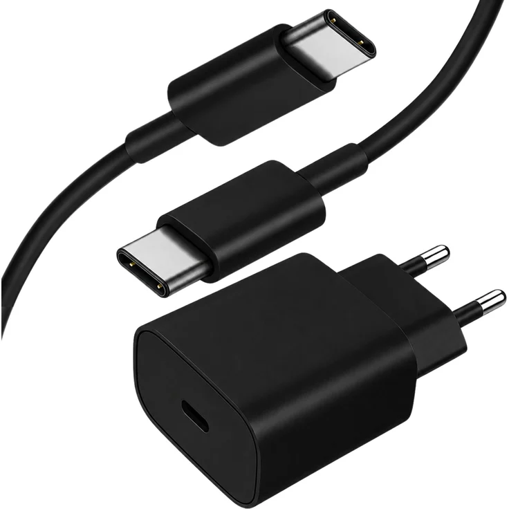 MobileKing Schnellladegerät 25W Netzteil Adapter mit 1m USB-C zu USB-C Kabel, schwarz, für Samsung, Apple, Google, Xiaomi