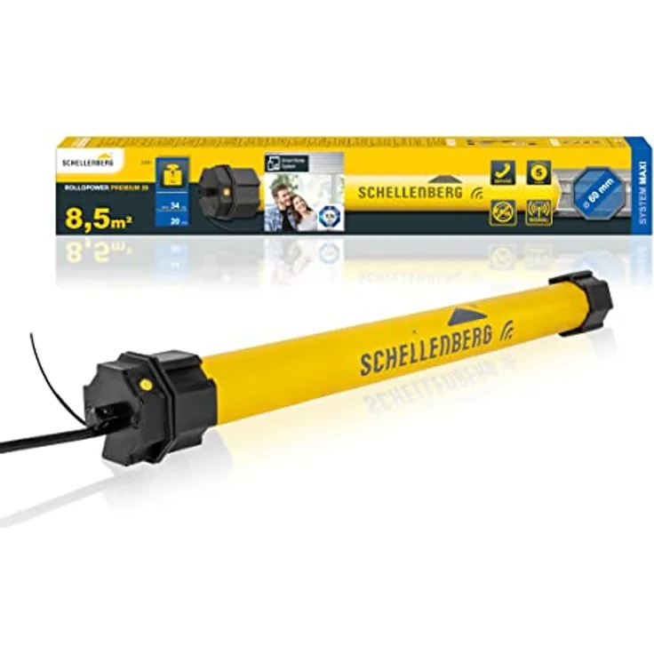 Schellenberg Funk-Rolladenmotor PREMIUM 40 Nm Maxi, für 60 mm Achtkantwelle, Smart Home-kompatibel mit Hinderniserkennung und Sprachsteuerung