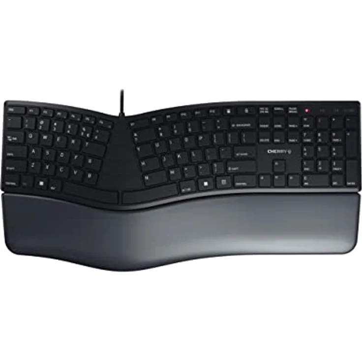 CHERRY KC 4500 ERGO, ergonomische Tastatur, Spanisches Layout (QWERTY), kabelgebunden, gepolsterte Handballenauflage mit Memory-Schaum, geschwungenes Tastenfeld, schwarz – Bild 1