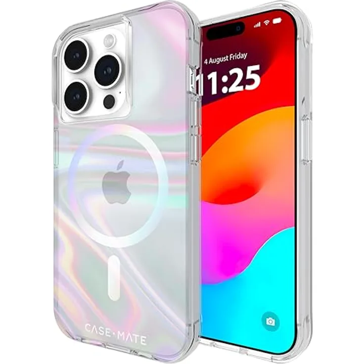 Case-Mate Soap Bubble Mag-Safe Case Schutzhülle kompatibel mit Apple iPhone 15 Pro Hülle Regenbogen (Farbwechsel-Effekt, 3 m Fallschutz, Integrierter Mag-Safe-Ring) - Transparent/Schillernd