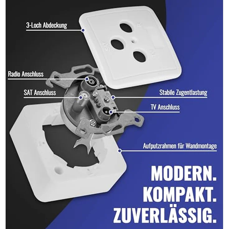 Poppstar 1x SAT Dose (3-Loch Antennendose), Enddose für SAT, TV und Kabel Anschluss (digital/analog), Aufputz/Unterputz geeignet – Bild 4