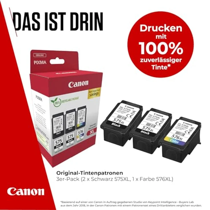 Canon Multipaket PG-575XL / CL-576XL, 3-tlg. Tintenpatronen-Set mit hoher Ergiebigkeit für bis zu 400 A4-Seiten pro Schwarzpatrone, farbig – Bild 2