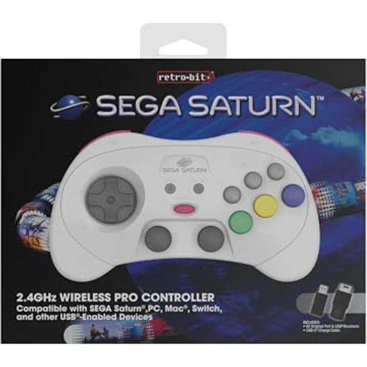 retro-bit SEGA Saturn PRO Controller - Wireless, Hall-Effekt-Analogsticks, 4 Schultertasten, USB-C, Weiss – Bild 2