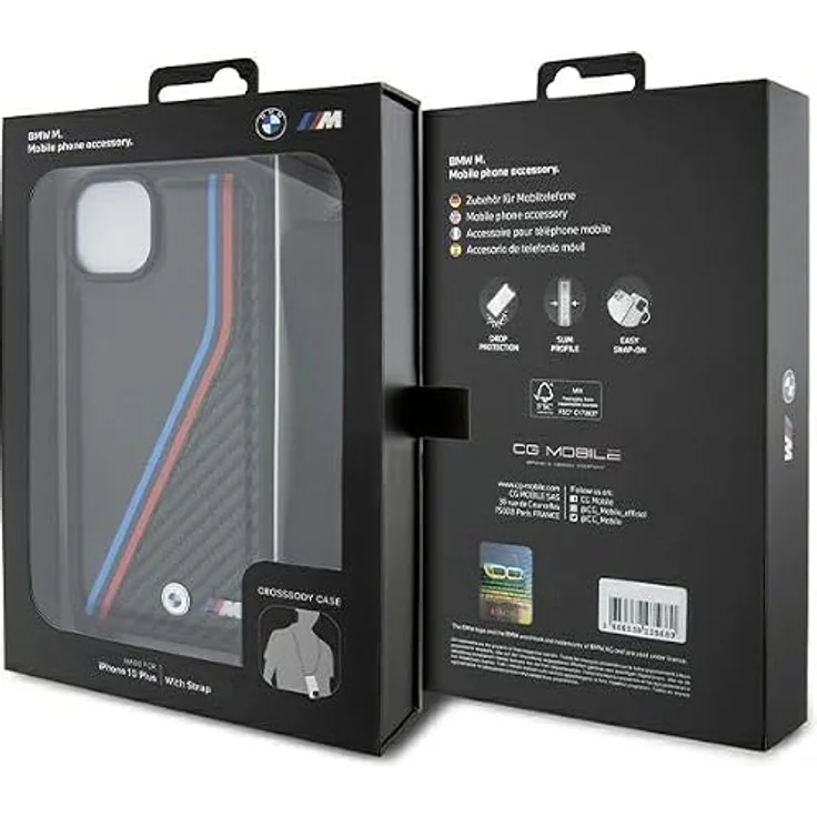 BMW M Edition Carbon Tricolor Lines & Strap Hülle für iPhone 15 / 14 / 13 - Schwarz, sportliches Design, exzellenter Schutz – Bild 7