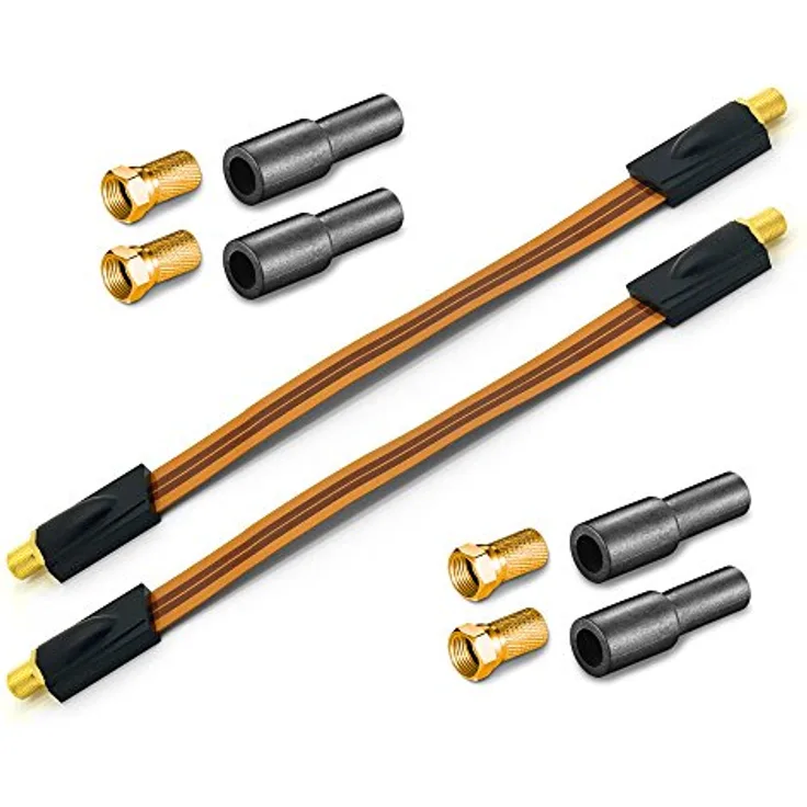 ARLI HD Fensterdurchführung Sat Kabel 2x Flachkabel Ultra Slim vergoldet 4 F-Stecker 4x Gummitülle HDTV 4K TV Tülle - ARLI Fensterdurchführung in Ultra Slim Design, vergoldete F-Buchsen, wetterresistent.