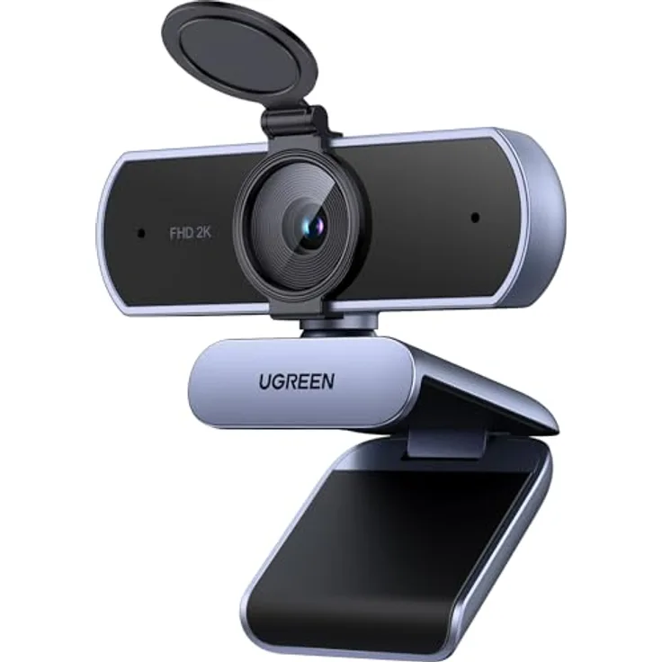 UGREEN Webcam 2K, USB A Webcam mit Mikrofon, 80° Sichtfeld, automatischer Lichtkorrektur, Privacy Cover, Stereo-Sound, Plug & Play für Windows/MacOS/Zoom/Skype