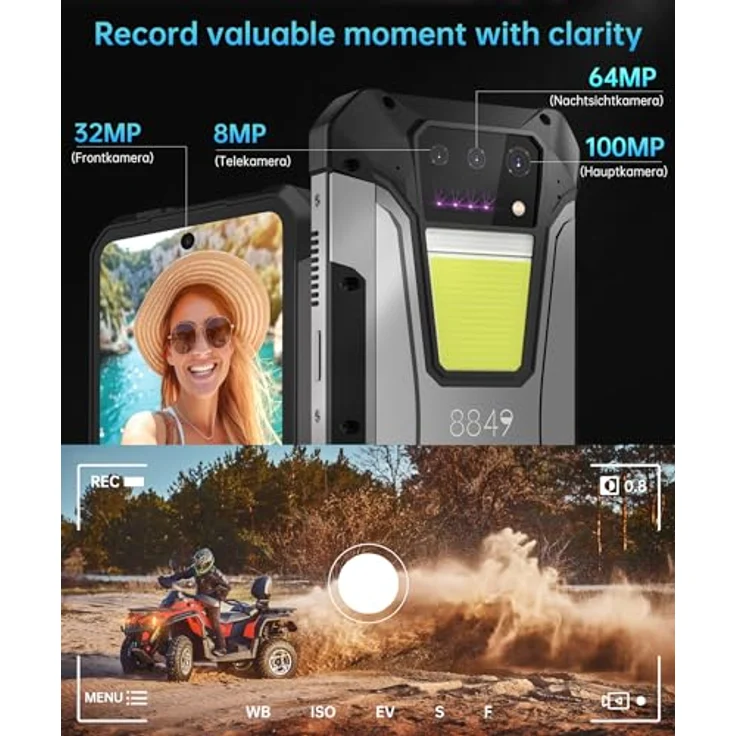 8849 Tank 2 Pro Outdoor Handy Ohne Vertrag, 23800mAh Android 14 Robustes Smartphone mit Projektor, 16GB+256GB, 6,79" Dual SIM 4G Rugged Smartphone, 1TB Erweiterbar/OTG/GPS in Schwarz – Bild 6