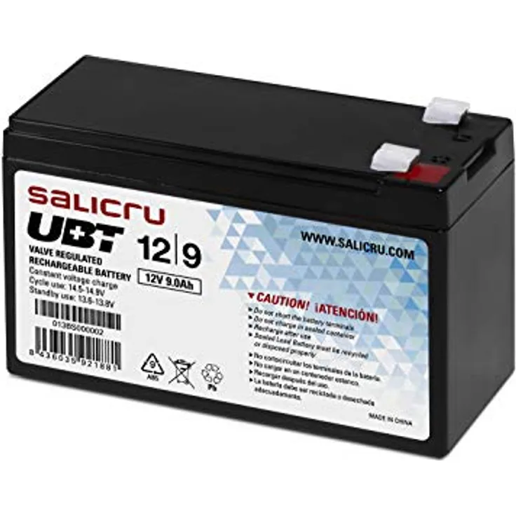 Salicru UBT 12V/9Ah, wiederaufladbare Blei-Säure-Batterie für USV-Systeme, wartungsfrei, schwarz