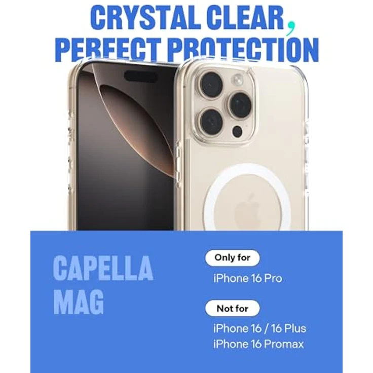 Caseology Capella Mag für iPhone 16 Pro Hülle - Ultraklarer Fallschutz in Militärqualität, mit seitlichem Griffmuster - Clear White – Bild 2