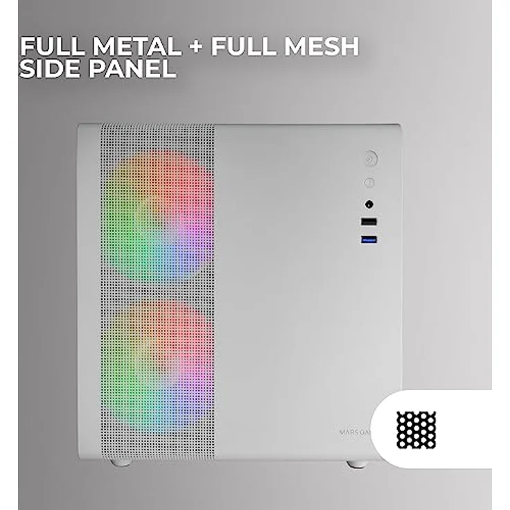 Mars Gaming MC-400 Weiß, Kompaktes Micro-ATX-Gaming-Gehäuse, Volles Seitenfenster Gehärtetem Glas, 3X 120mm FRGB-Lüfter, Volles Mesh-Seitenteil – Bild 5