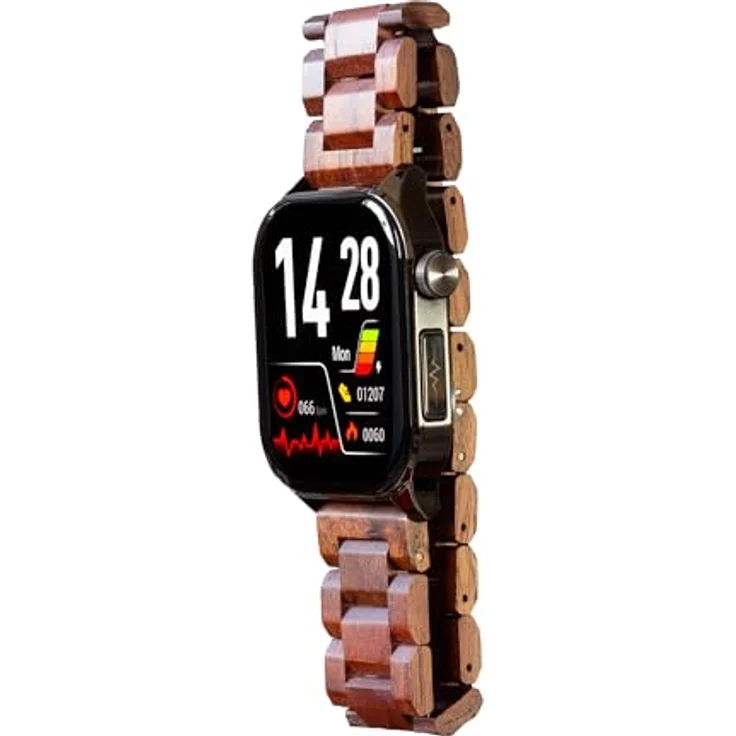 Knauermann PRO 3 (2024) Schwarz - Gesundheitsuhr Smartwatch mit Telefoniefunktion - EKG + HRV und SOS Funktion - AMOLED Display- BT Bluetooth - Schlafapnoe - Echtholzband Dunkelbraun, 14-24 – Bild 3