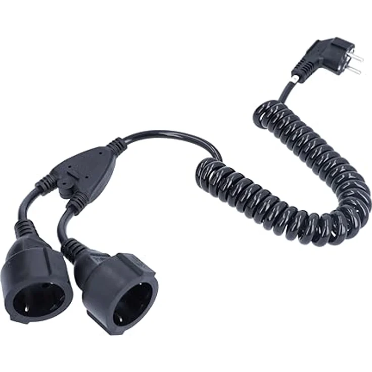 as - Schwabe Spiralkabel 1 m auf 2,5 m - 2 Schuko Steckdosen - 230V, 16A - Dehnbare Spiralleitung mit Schutzkontaktwickelstecker - Verlängerungskabel - 2-Fach Steckdosen - IP20 - schwarz – Bild 1