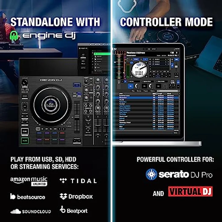 Denon DJ SC LIVE 4 - Standalone DJ-Controller, 4-Kanal Mixer, Amazon Music Streaming, WLAN, Lautsprecher, Serato DJ & Virtual DJ kompatibel – Bild 3