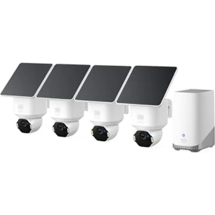 eufy SoloCam E42 (4-Cam Kit), 4K Überwachungskamera für außen, HomeBase S380, Solar, KI-Bewegungstracking, Gesichtserkennung, kabellos, lokaler Speicher bis 16TB – Bild 1
