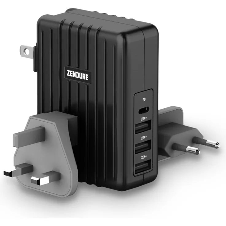 Zendure 4-Port 45W PD Ladegerät, Schwarz, Schnellladegerät mit Power Delivery und Quick Charge 3.0, geeignet für EU/UK/US Steckdosen