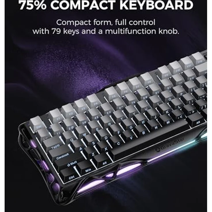 GravaStar Mercury K1, 75% Mechanische Gaming-Tastatur mit Exoskelett-Design, Aluminiumlegierung, Hot-Swap-Sockel, Linearschalter, RGB-Farbverlauf Schwarz – Bild 4